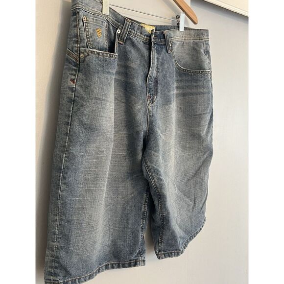 Vintage Rocawear‎ Blue Denim Shorts Mens Size 40 Y2K Baggy Embroidered Oversized - Picture 2 of 13